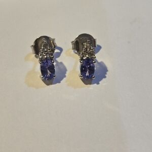 Elegant Silver and Purple Stud Earrings